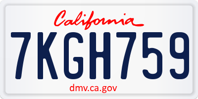 CA license plate 7KGH759