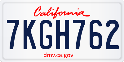 CA license plate 7KGH762