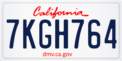 CA license plate 7KGH764
