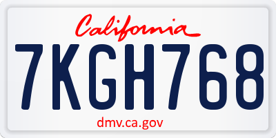 CA license plate 7KGH768