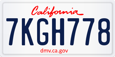 CA license plate 7KGH778