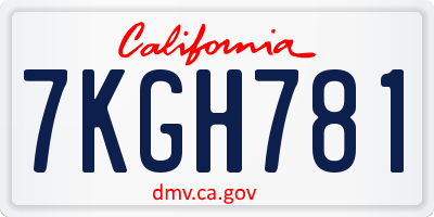 CA license plate 7KGH781