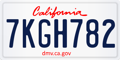 CA license plate 7KGH782