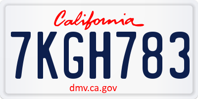 CA license plate 7KGH783