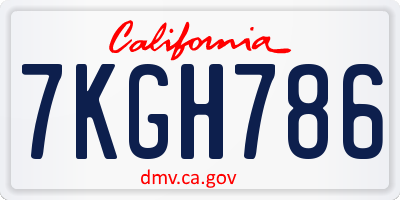 CA license plate 7KGH786