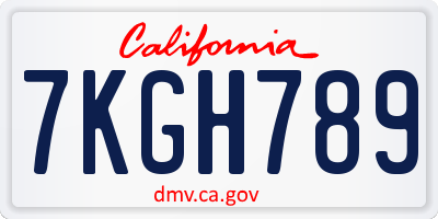 CA license plate 7KGH789