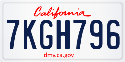 CA license plate 7KGH796