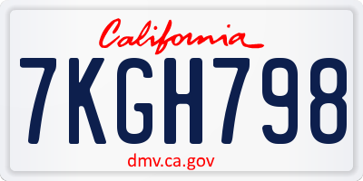 CA license plate 7KGH798