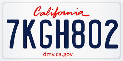 CA license plate 7KGH802