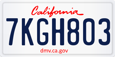 CA license plate 7KGH803