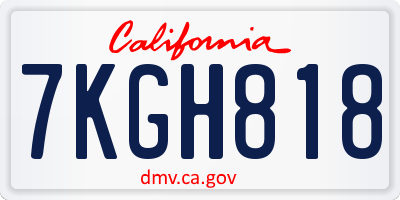 CA license plate 7KGH818