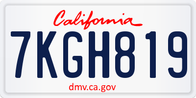 CA license plate 7KGH819