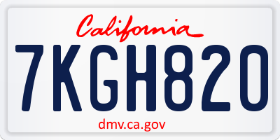 CA license plate 7KGH820