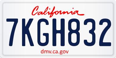 CA license plate 7KGH832