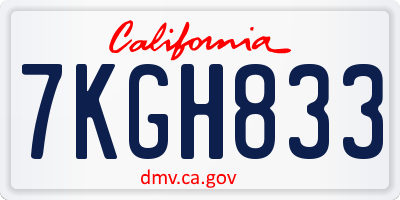 CA license plate 7KGH833
