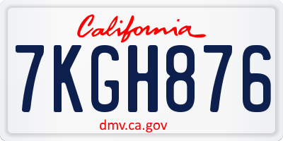 CA license plate 7KGH876