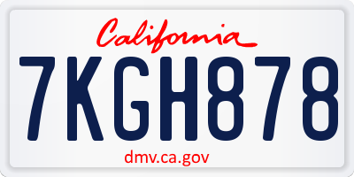 CA license plate 7KGH878