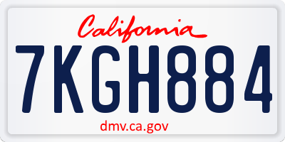 CA license plate 7KGH884