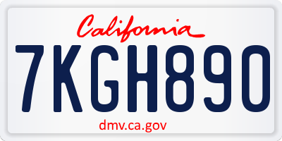 CA license plate 7KGH890