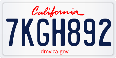 CA license plate 7KGH892