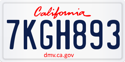 CA license plate 7KGH893