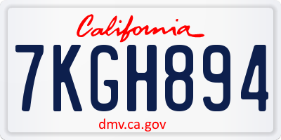 CA license plate 7KGH894