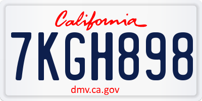 CA license plate 7KGH898