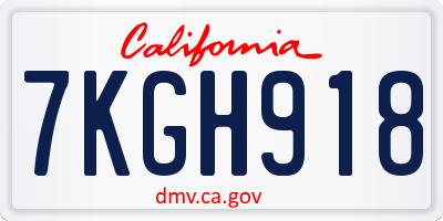 CA license plate 7KGH918