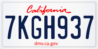CA license plate 7KGH937