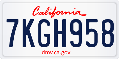 CA license plate 7KGH958