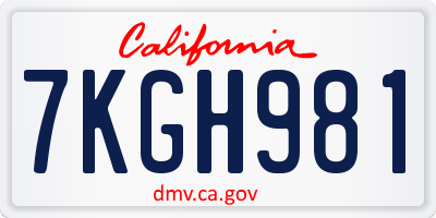 CA license plate 7KGH981
