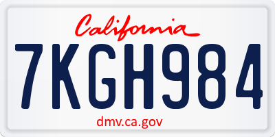 CA license plate 7KGH984