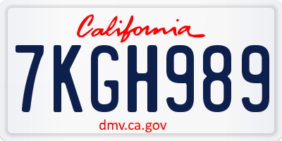 CA license plate 7KGH989