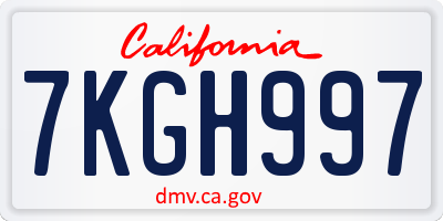 CA license plate 7KGH997