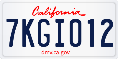 CA license plate 7KGI012