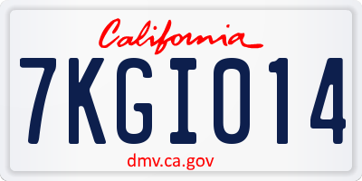CA license plate 7KGI014