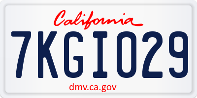 CA license plate 7KGI029
