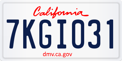 CA license plate 7KGI031