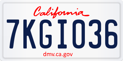 CA license plate 7KGI036