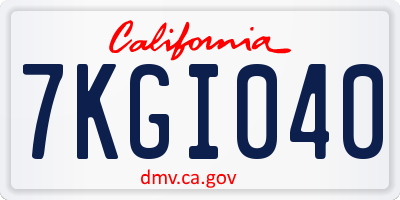 CA license plate 7KGI040