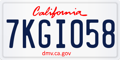 CA license plate 7KGI058