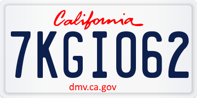 CA license plate 7KGI062