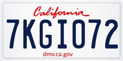 CA license plate 7KGI072