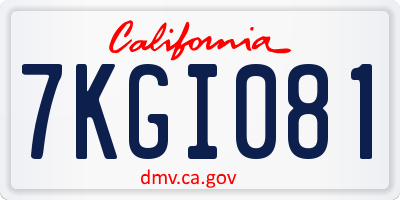 CA license plate 7KGI081