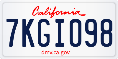 CA license plate 7KGI098