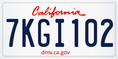 CA license plate 7KGI102