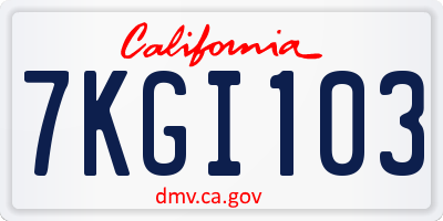 CA license plate 7KGI103