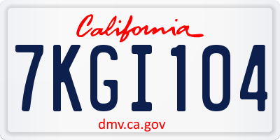 CA license plate 7KGI104