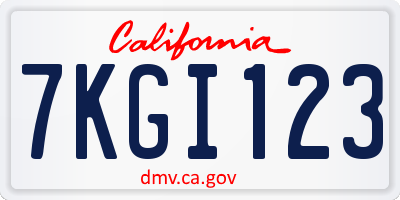 CA license plate 7KGI123
