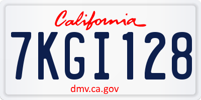 CA license plate 7KGI128